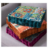 Vintage Square Soft Velvet Tatami Printed Floor / Meditation Cushion with Handle