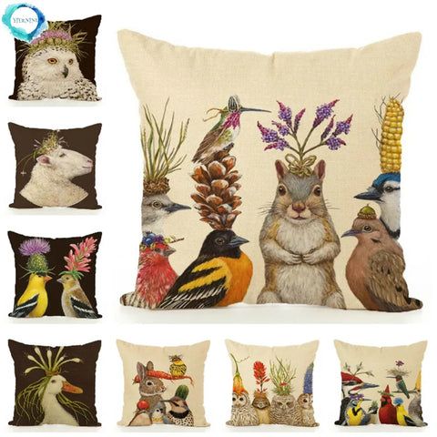Decorative Animal Print (Squirrels, Birds, Bears, Fox)  Cotton Linen Cushion Covers / Pillowcases For Couch / Sofa / Chair