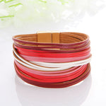 Multi-layer Braided Wide Wrap Leather Cuff With Magnet Clasp