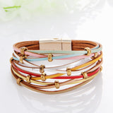 Multi-layer Braided Wide Wrap Leather Cuff With Magnet Clasp