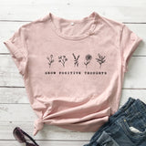 'Grow Positive Thoughts' Vintage Boho 100% Cotton Broadcloth Women Floral Print T-shirt