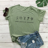 'Grow Positive Thoughts' Vintage Boho 100% Cotton Broadcloth Women Floral Print T-shirt