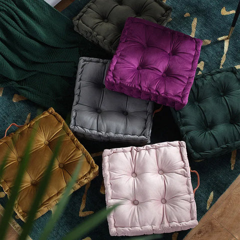 Square Velvet Tatami Meditation Cushion Floor Pillow with Handle