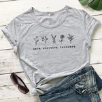 'Grow Positive Thoughts' Vintage Boho 100% Cotton Broadcloth Women Floral Print T-shirt