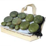 16 Pcs Natural Green Jade Hot Stone Massage Set With Heater Bag