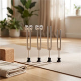 A Power Punch of Healing Frequencies! (128Hz, 136.1Hz, 256Hz, 384Hz) Aluminum Alloy Tuning Fork Set With Activator & Rubber Bases For Sound Therapy and Overall Wellness