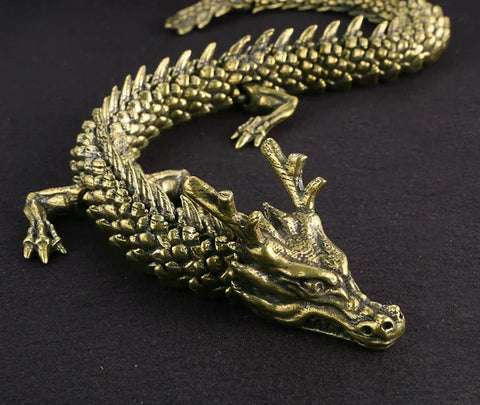 Antique 3D Brass Dragon Statue with Moveable Body