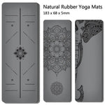 70 in, 5mm Natural Rubber Silver Yoga Mat With Position Line Training Exercise Fitness Sports