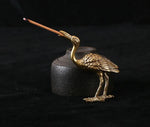 Small Solid Brass Crane Incense Holder / Sculpture / Miniature Figurine