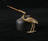 Small Solid Brass Crane Incense Holder / Sculpture / Miniature Figurine