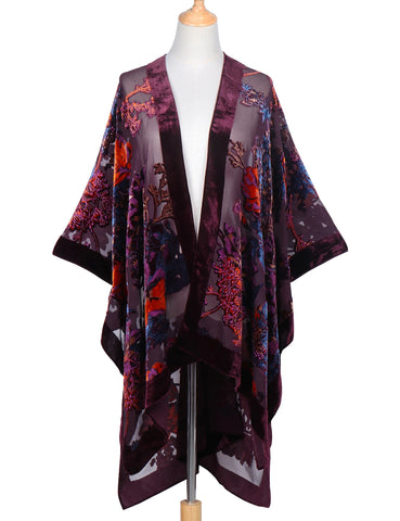 Elegant Velvet Kimono Beach Cover Up, Evening Throw, Shall, Accessory without Tassel
