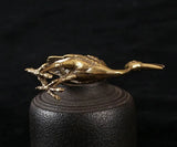 Small Solid Brass Crane Incense Holder / Sculpture / Miniature Figurine