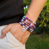 108 Natural Stone Mala Bead Lotus Charm Bracelet / Necklace For Meditation & Healing