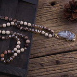Natural Stone and Glass Bohemian Style Long Necklace