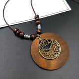 Natural Wood Pendants With Long Sweater Chain Necklace