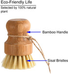 Bamboo Kitchen Dish Scrub Brushes for Washing Cast Iron Pan/Pot, Natural Sisal Bristles