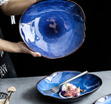 Stunning Cat Eye Blue, Irregular Shaped Nordic Ceramic Pottery Dinnerware & Side Plates