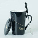 Black and Gold Ceramic Porcelain Astrological Constellation Mugs With Spoon And Lid