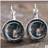Mystical Elf, Half Moon, Metal Pendant / Charm Sweater Necklace & Earrings