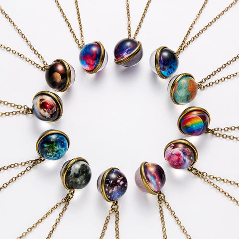 Galaxy In A Ball! Vintage, Glow In The Dark, 'Universal' Pendant Necklace On A Metal Chain (Fashion Jewelry)