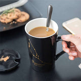 Black and Gold Ceramic Porcelain Astrological Constellation Mugs With Spoon And Lid